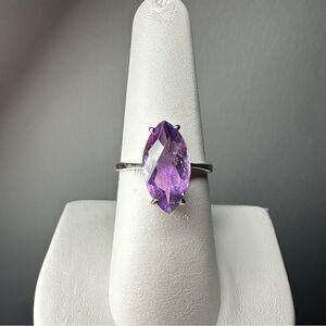 NWOT 8x16mm‎ marquise cut Amethyst, checkerboard pattern, solitaire ring in 925!